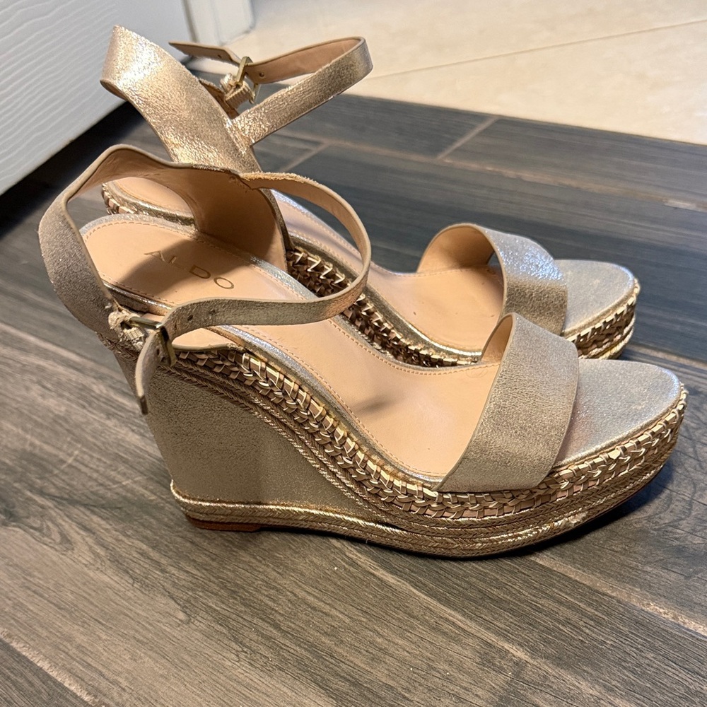 Aldo Metallic Gold Wedge Sandals